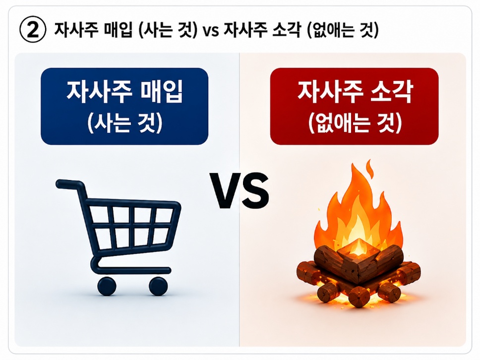 자사주 매입과 소각의 차이를 설명하는 이미지
